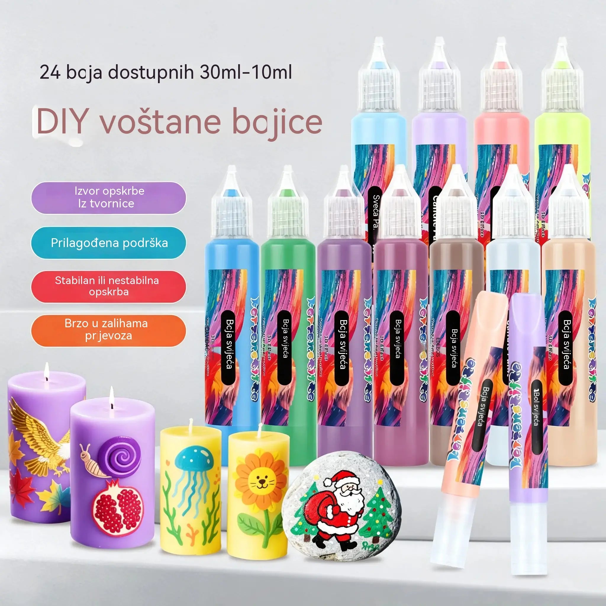 【24 boje po kutiji】Samo 28 eura---24-bojni 3D markeri za grafite u obliku svijeća!