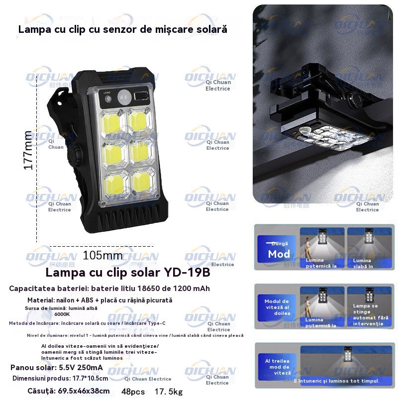 Lámpara solar de exterior con pinza para el hogar, aplique solar de pared impermeable, iluminación automática con sensor de movimiento.