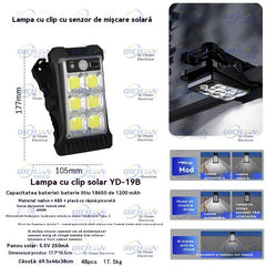 Lámpara solar de exterior con pinza para el hogar, aplique solar de pared impermeable, iluminación automática con sensor de movimiento.