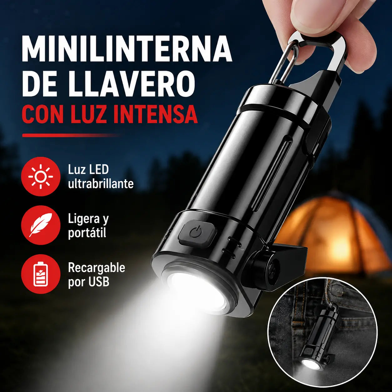 🔦🌙 Linterna LED Potente Multifunción con Luz Lateral, 3 Modos, Batería Externa y Carcasa Metálica Resistente, ¡Ideal para Camping, Trabajo y Emergencias!
