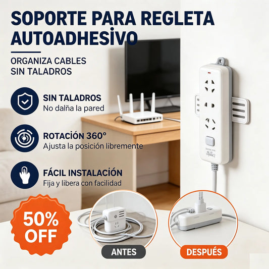 ✨【Paquete de 5 piezas】🥳🔌Nuevo soporte autoadhesivo para regleta de enchufes sin necesidad de taladrar