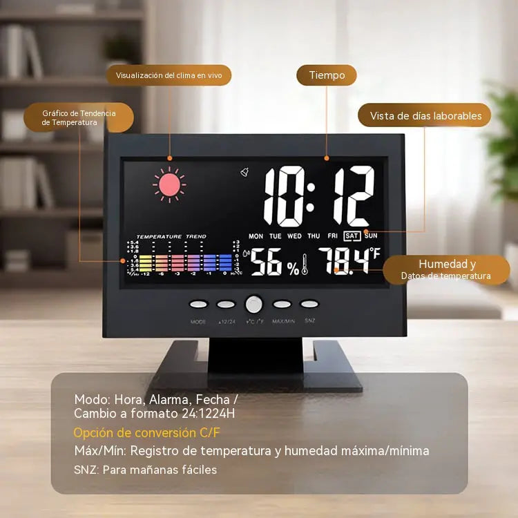 🔥Reloj despertador de mesa digital LED con monitor de temperatura y humedad y pronóstico del tiempo