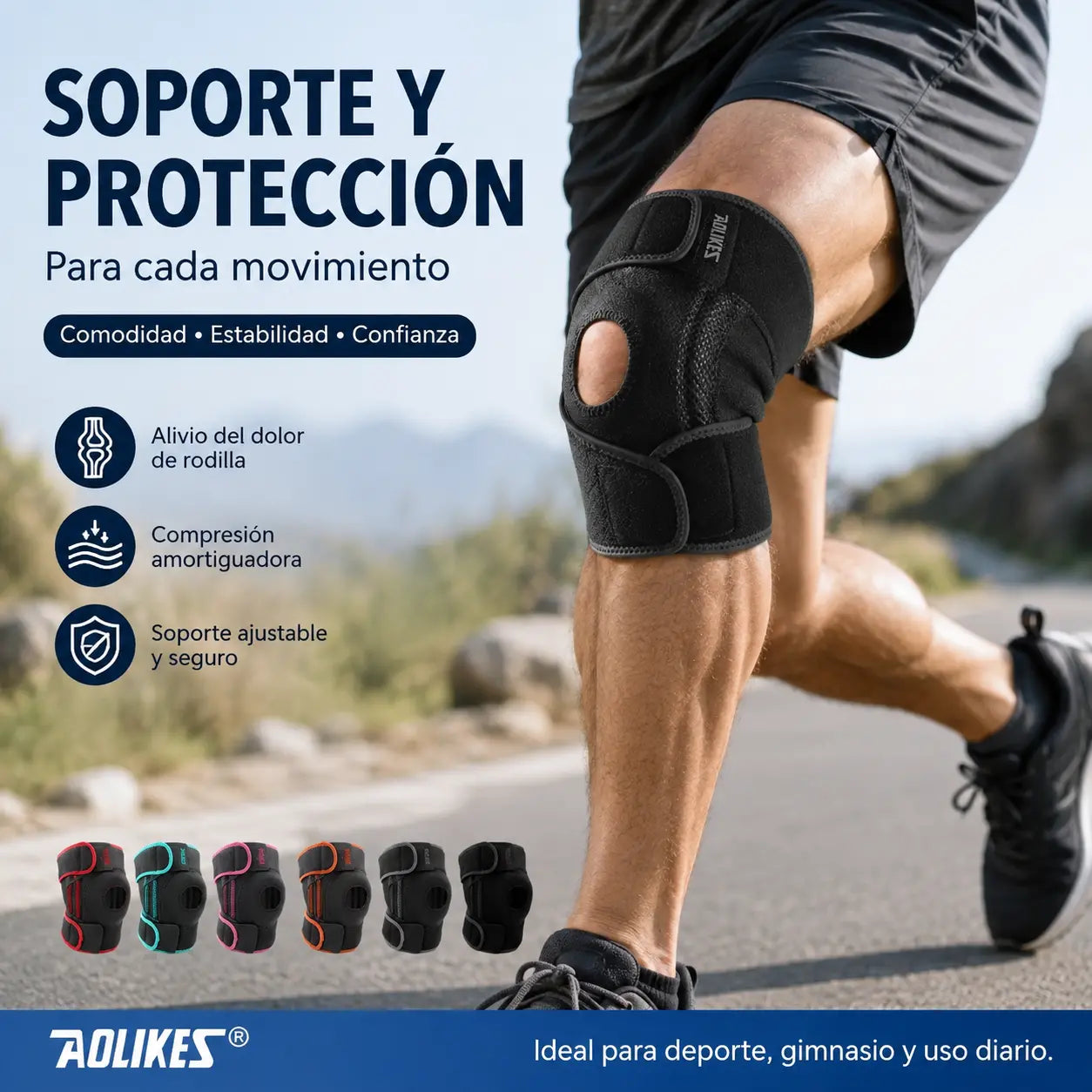 🦵🚶Rodillera deportiva, rodillera con soporte de resorte para montañismo y ciclismo.