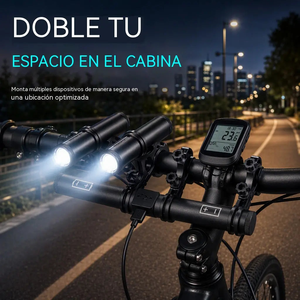 🔥 ¡Más espacio para tu bici! Soporte ampliable para manillar con USB y doble fijación 🚴‍♂️
