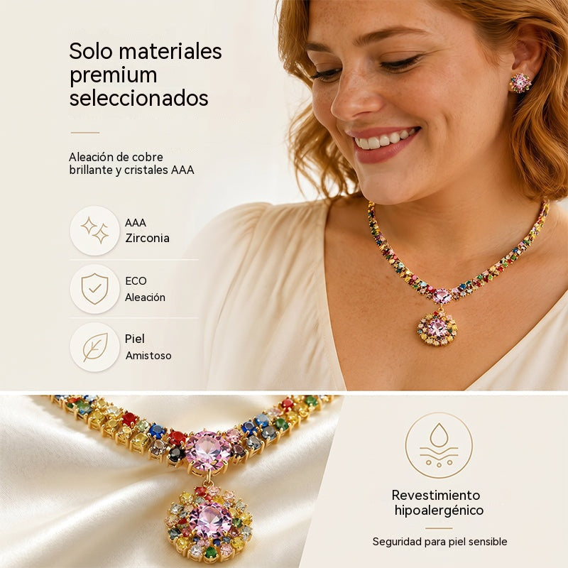 💎 ✨ Conjunto de collar y pendientes de circonita brillante: elegancia atemporal, un regalo perfecto, ideal para bodas, fiestas o como accesorios de lujo para el día a día 💍