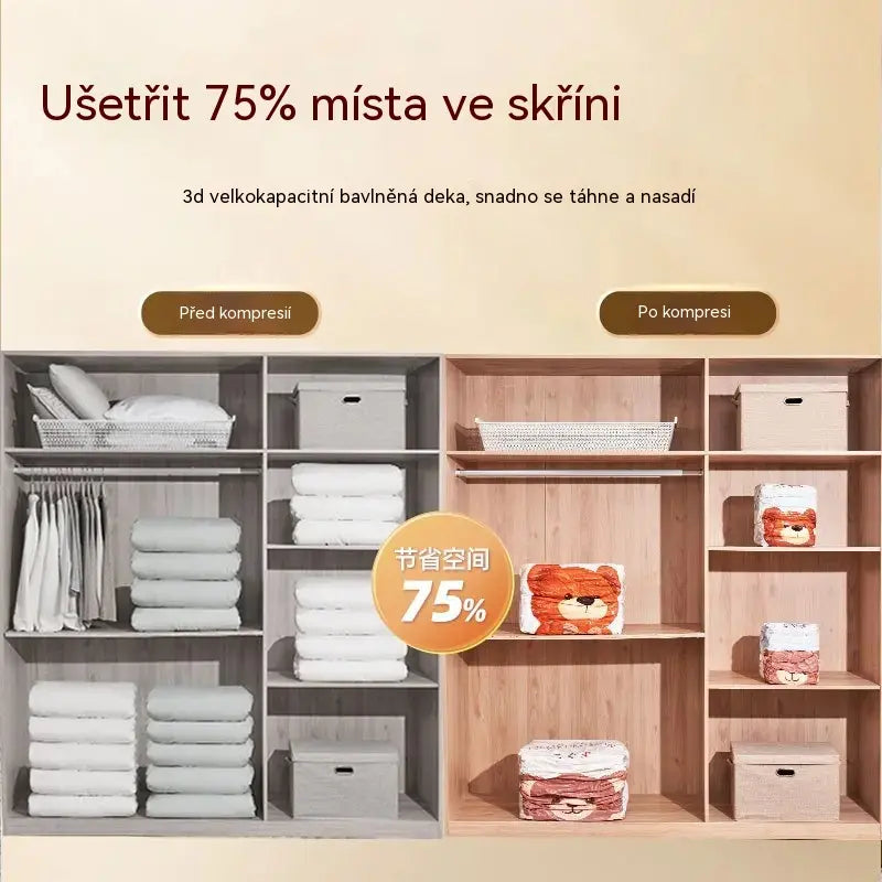 🧳【Sada 5 kusů】💨 Velký, stlačitelný vakuový úložný sáček: není potřeba pumpička, nepropustný a ideální pro úsporu místa v kufrech i doma ✈️