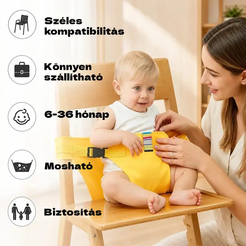 👶 Nélkülözhetetlen termék a gyermekek útközbeni etetéséhez! Biztonsági öv a hordozható etetőszékhez, egy kattintással használatra kész, esésvédelemmel! ✨🎒