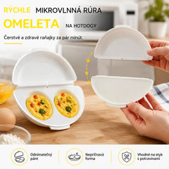 🍳 Forma na vajíčka do mikrovlnnej rúry (2 v 1) – rýchle a zdravé raňajky bez zbytočného oleja. Odnímateľný pánt, nepriľnavá a jednoduchá na čistenie! ✨