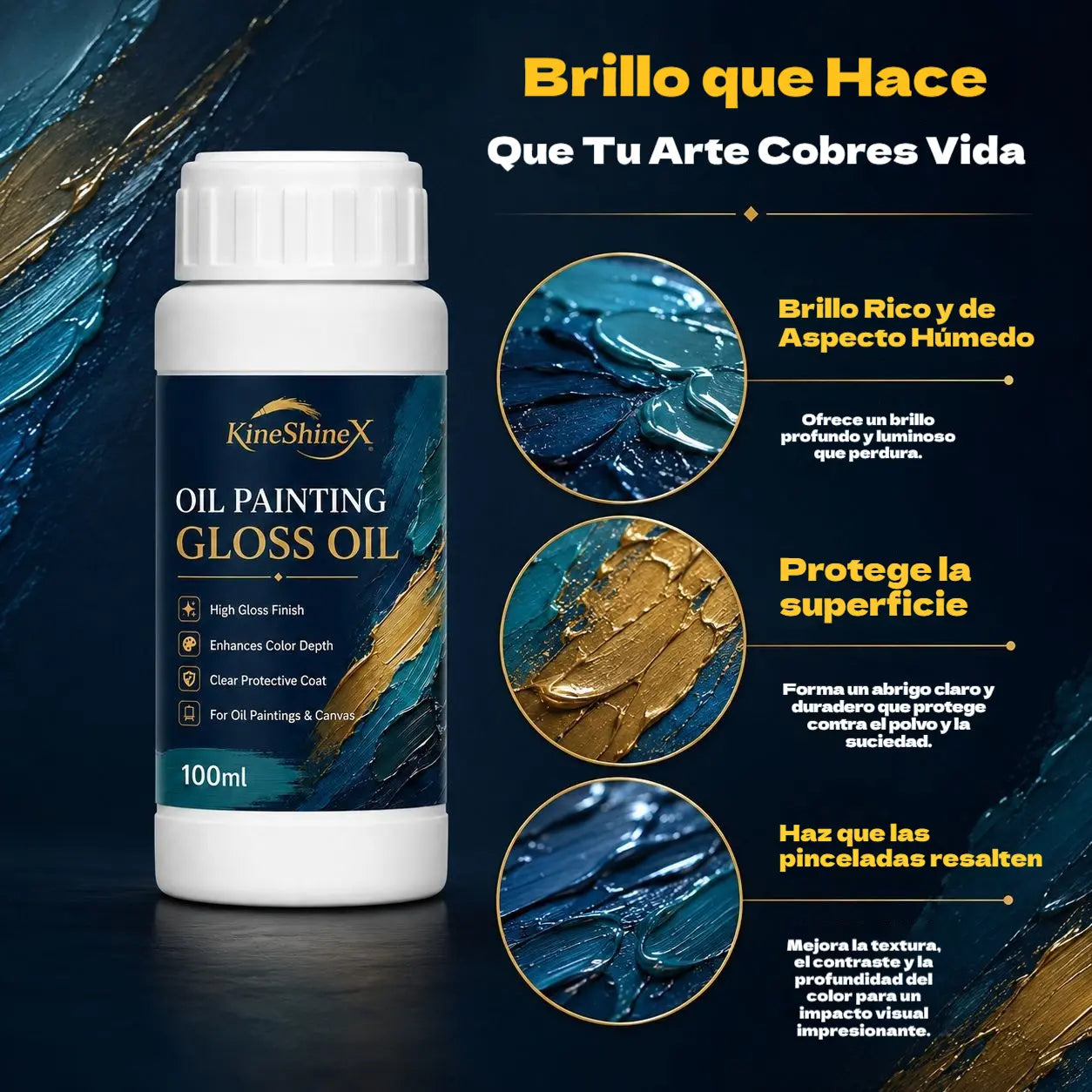 🎉50% de descuento✨ Barniz protector transparente de alto brillo de 100 ml para realzar la profundidad y el brillo del color en la pintura al óleo.