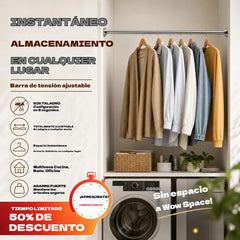 🛠️🚫 Barra de tensión ajustable: no requiere perforación, instalación en segundos, almacenamiento inteligente para el hogar 🏠✨