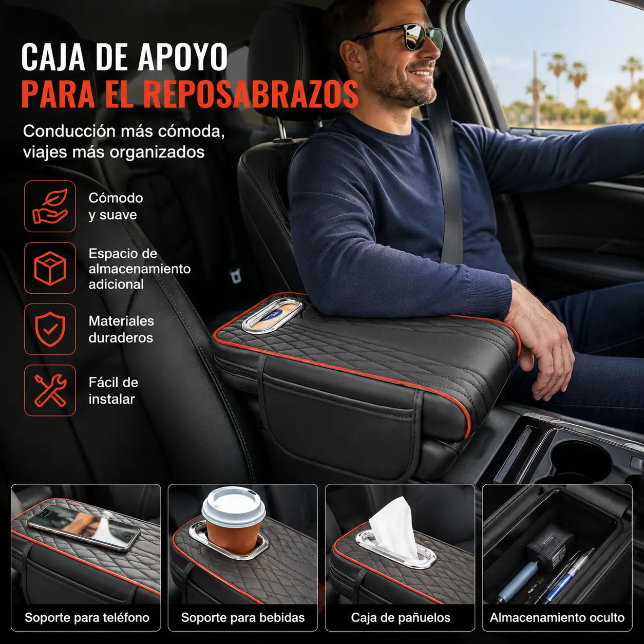 🚗👜Caja de almacenamiento multifuncional para coche 3 en 1 de piel.