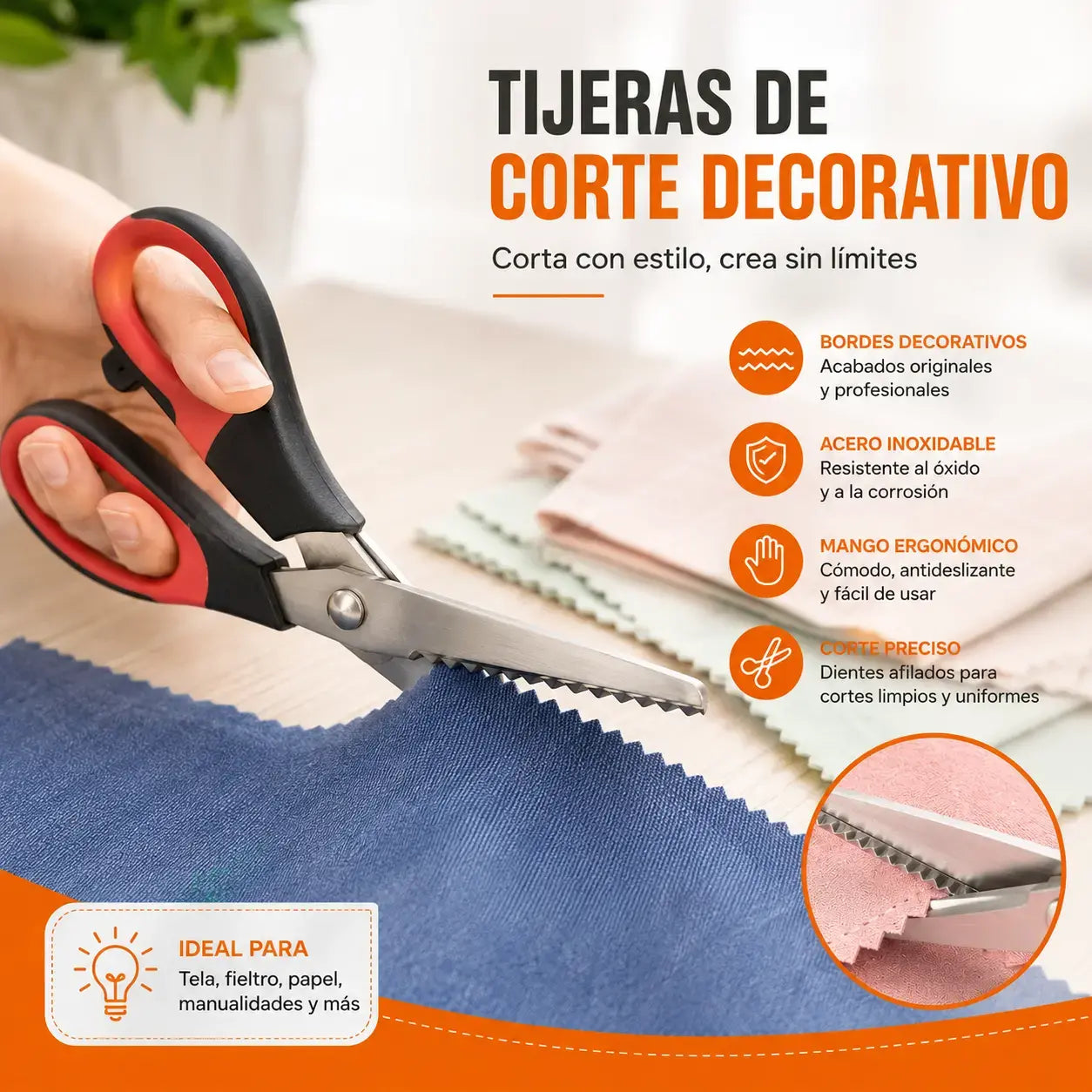 ✂️ Tijeras Dentadas Multiusos de Corte en Zigzag – Para Tela, Papel y Manualidades 🧵