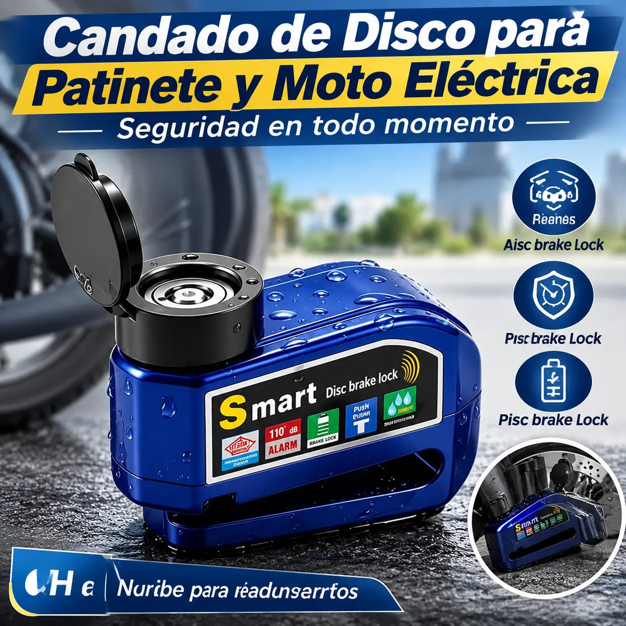 📢📢 ¡40% DE DESCUENTO! ⏰ Candado de freno de disco resistente al agua con sistema de alarma