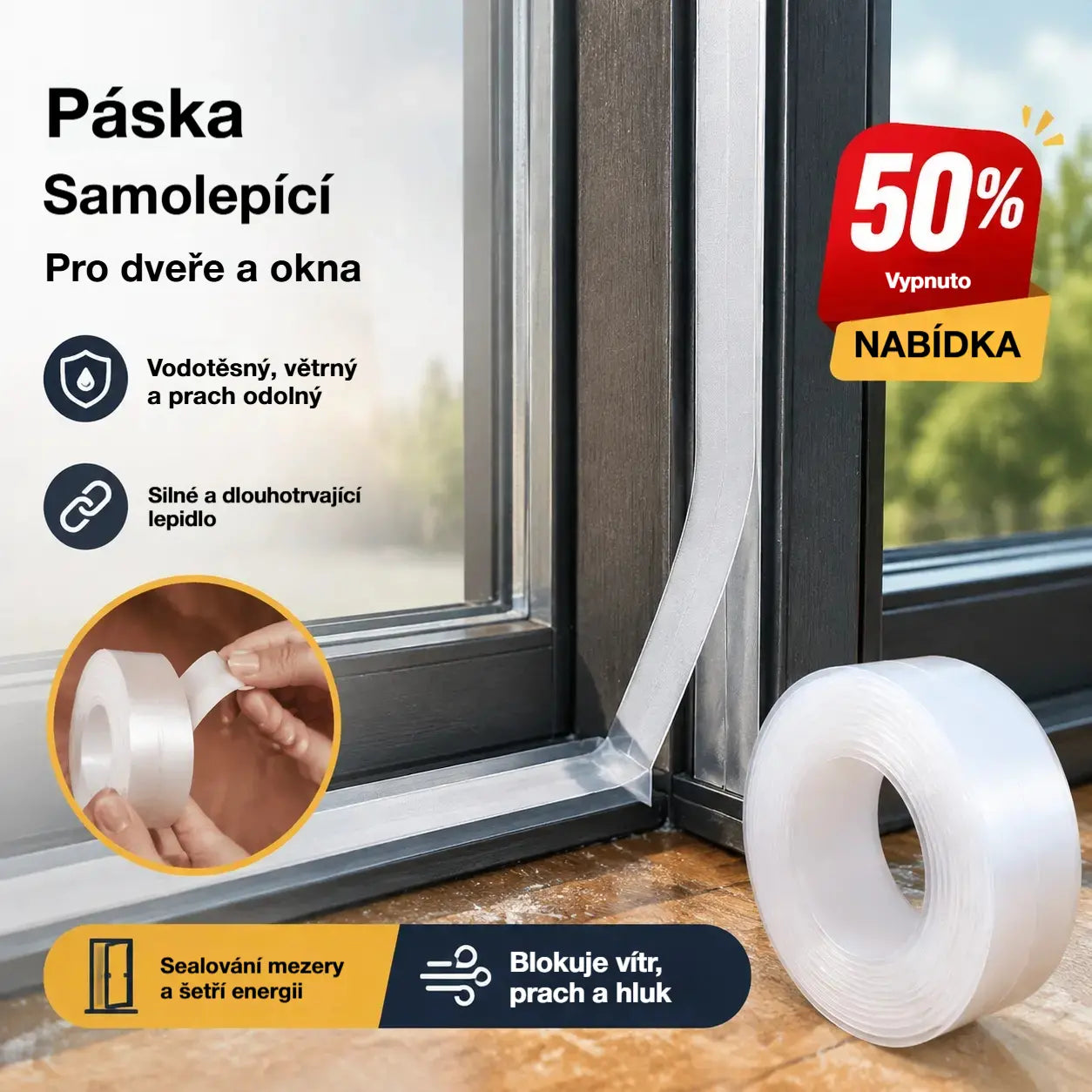 🚪 Těsnicí páska z PVC spodní strany dveří – prachotěsná a odolná proti průvanu