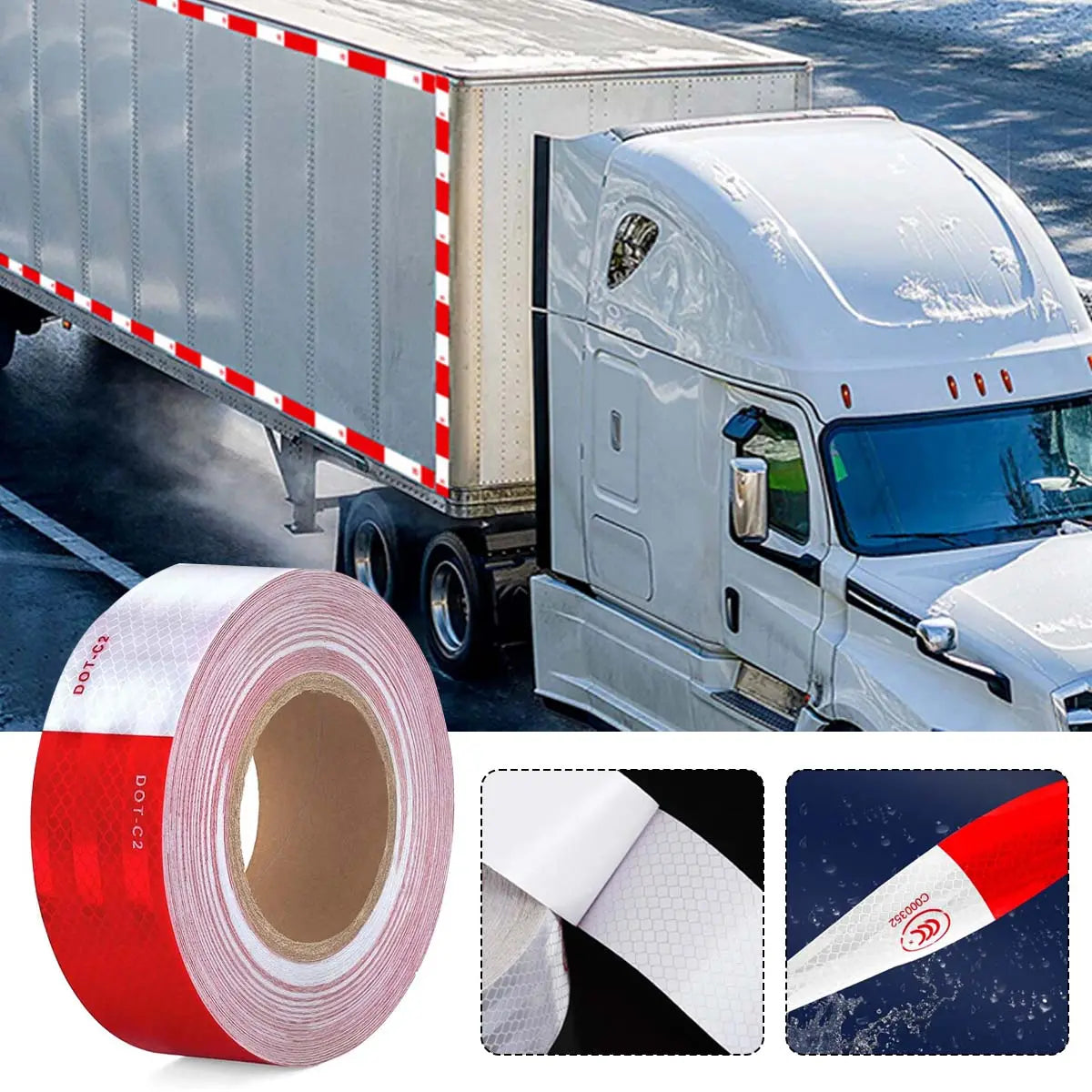 🚛【50mm*30m】🌙🔆Pegatinas reflectantes rojas y blancas, tiras reflectantes para camiones