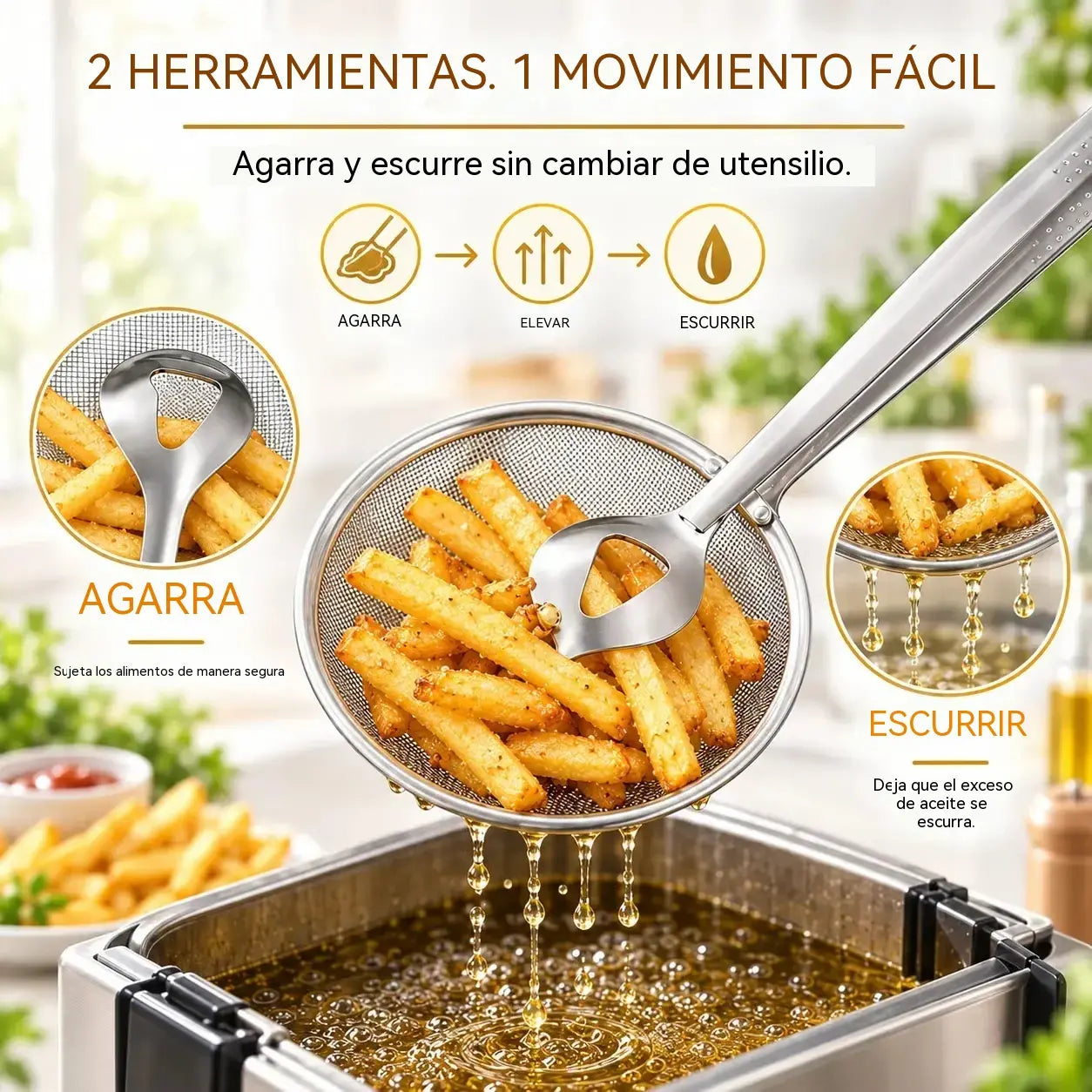 🕷️ Pinzas de Cocina 2 en 1 para Freír y Escurrir