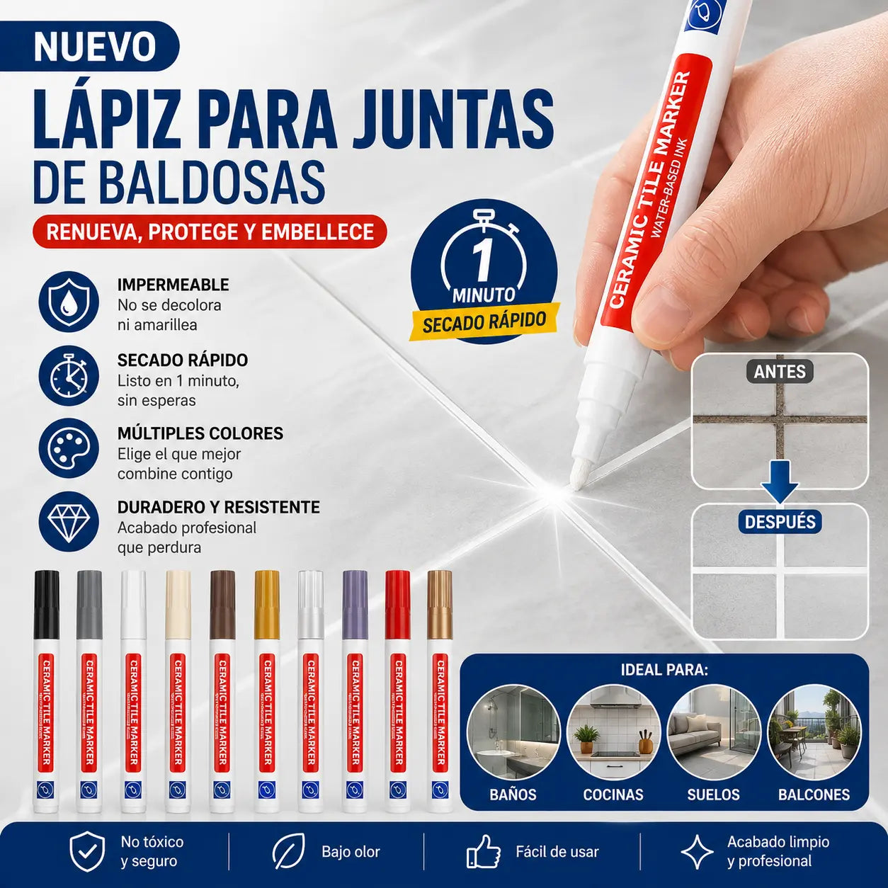 【4 unidades a 23 euros】Lápiz para lechada de baldosas de cerámica resistente al moho y al agua