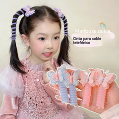 🦋【10 artículos por 25 euros】Goma para el pelo infantil con forma de mariposa y cordón telefónico, de alta elasticidad, no daña el cabello.