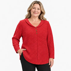 🔥【XL-5XL】🎁💖 Nový dámsky top pre plnšie veľkosti so zapínaním na gombíky, jednofarebný; z textúrovanej, skladanej látky a okrúhlym výstrihom (v štýle Petra Pana).