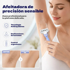 🔥50% de descuento🔥【Paquete de 2】 Mango de afeitadora de mujer de 5 hojas: agarre ergonómico y antideslizante, compatible con cuchillas de repuesto 🪒