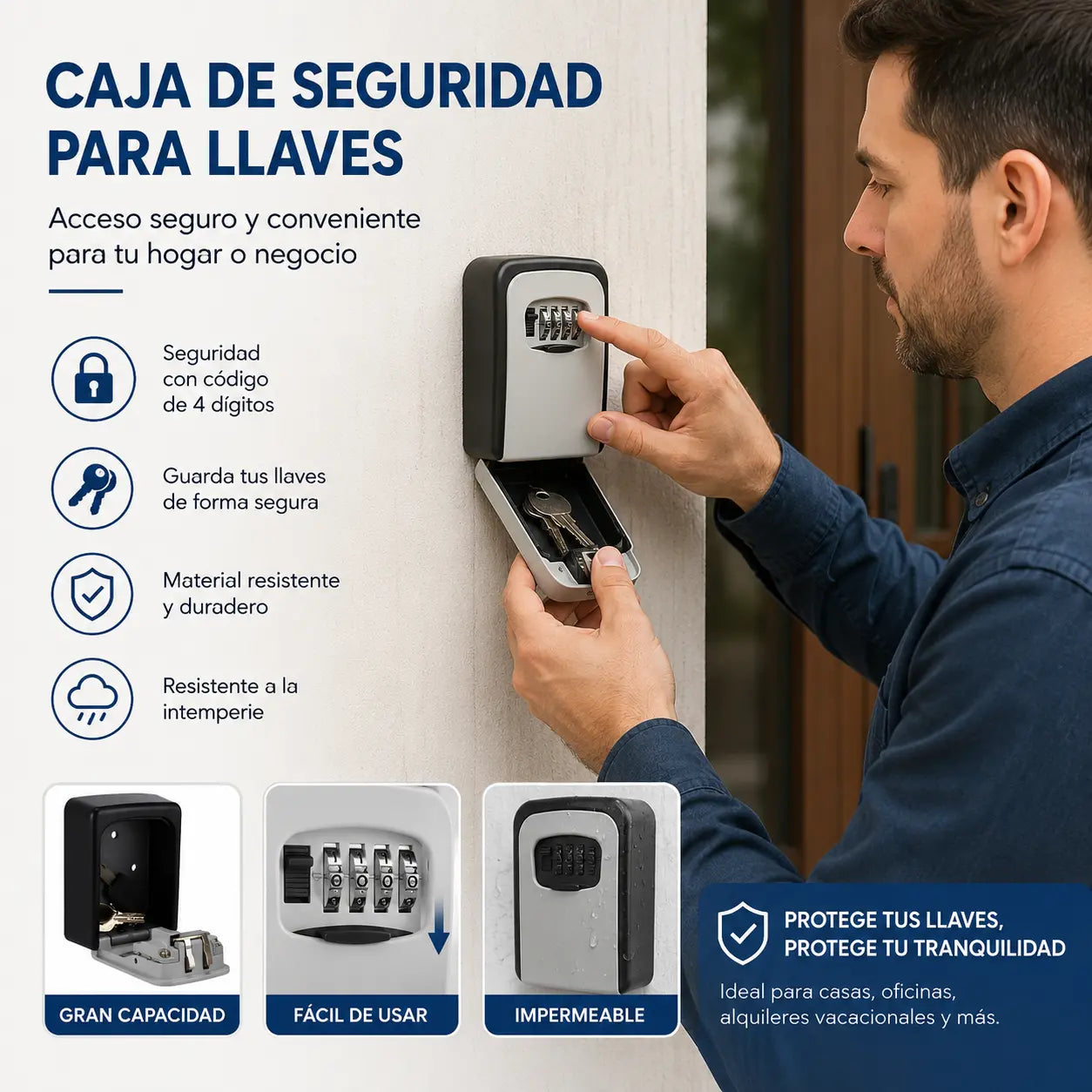 🔐 ¡50% de descuento por tiempo limitado! ⚡ Caja de llaves mural con cerradura de combinación reajustable: resistente a la corrosión, de gran capacidad, robusta y duradera ✨