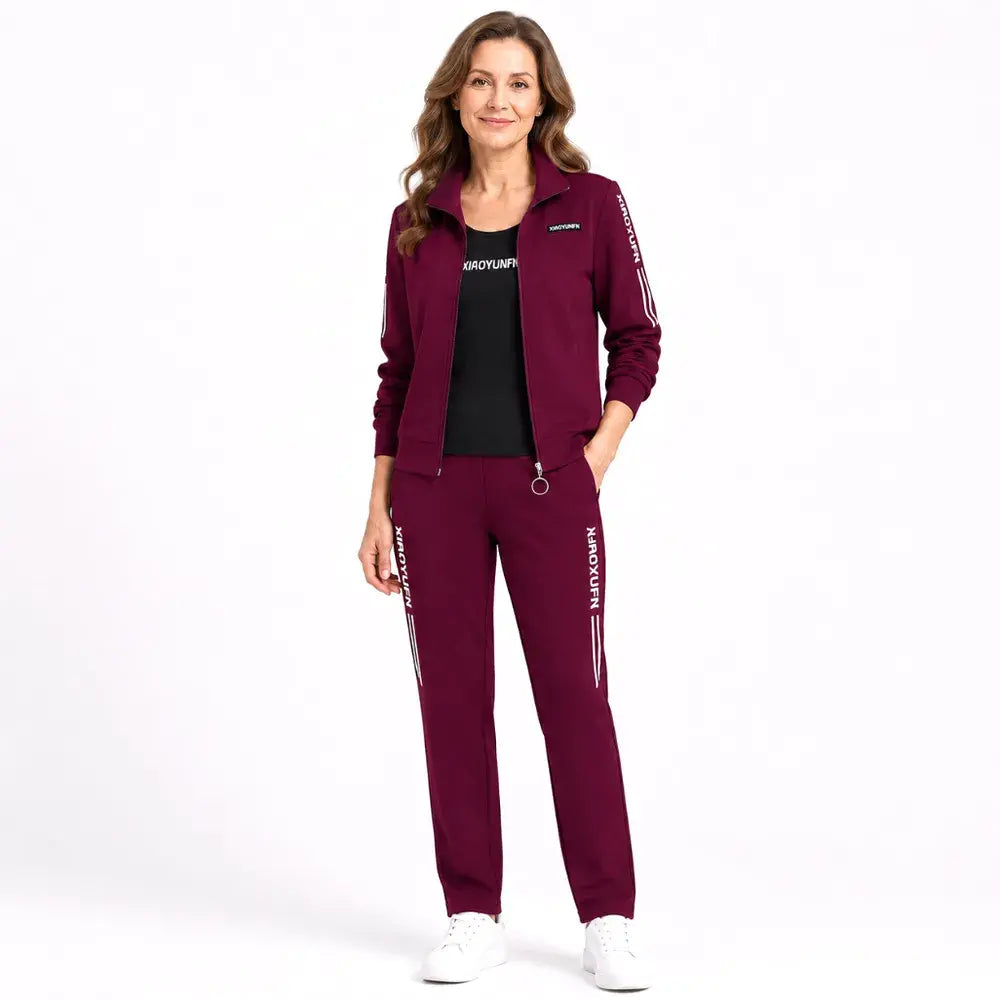 Elegancia a absolútne pohodlie! Elegantná 3-dielna tepláková súprava pre ženy (bunda na zips + tričko + nohavice / Veľkosti: M-6XL)!