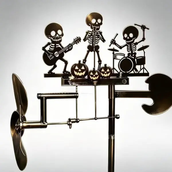 🔥¡Gran venta! 49% de descuento💀🎃Molino de viento con forma de calavera y tamborilero de metal