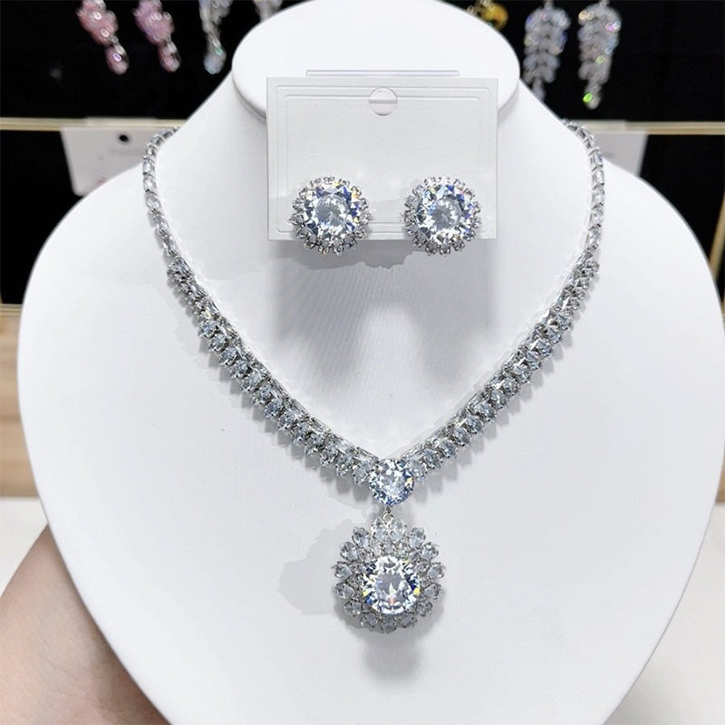 💎 ✨ Conjunto de collar y pendientes de circonita brillante: elegancia atemporal, un regalo perfecto, ideal para bodas, fiestas o como accesorios de lujo para el día a día 💍