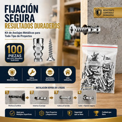 🛠️【100 pares】🔩 Kit de anclajes autoperforantes para paneles de yeso con tornillos 🧱 – Accesorios de montaje en pared fáciles de instalar