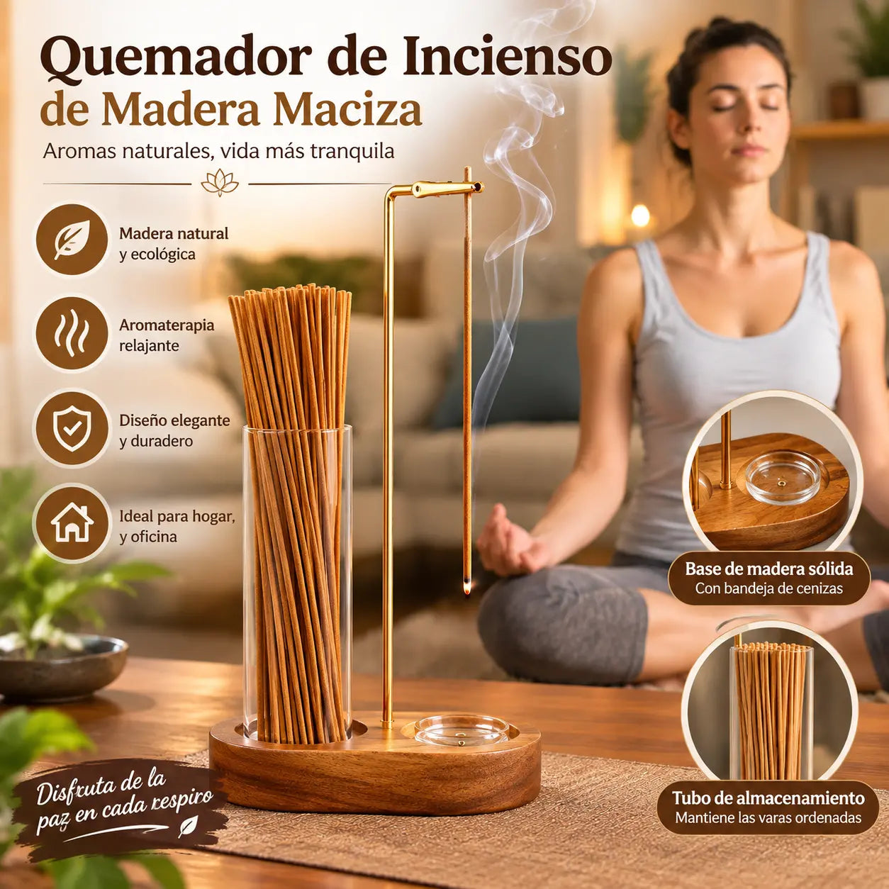 🎉 Promoción 2026 — 🕯️ Incienso y candelabro de madera 2 en 1 🧘