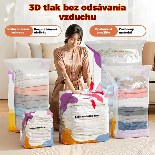 🧳【Sada 5 ks】💨 Veľké kompresné vákuové vrecko: nepotrebuje pumpu, nepriepustné a ideálne na úsporu miesta v kufri a doma ✈️
