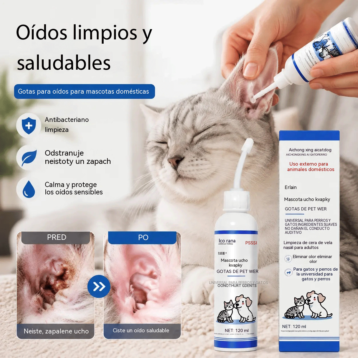 🐱🐶 Gotas suaves para limpiar los oídos de tu mascota – Adiós a las infecciones y molestias del oído externo.