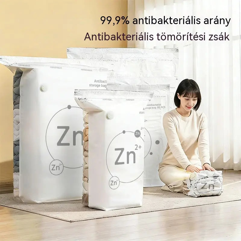 🧳【5 darabos készlet】💨 Nagy, összenyomható vákuumos tárolózsák: nincs szükség pumpára, szivárgásmentes, és ideális helytakarékosságra bőröndökben és otthon ✈️