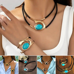 Collar + Pulsera🔥1 juego 26  euros🔥 Conjunto de collar y pulsera de piedras preciosas de estilo bohemio