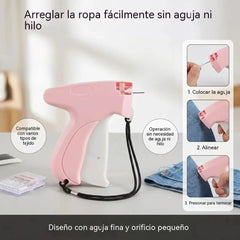 Pistola rosa y blanca + 1500 agujas blancas + 500 agujas negras + 5 agujas de repuesto🏷️¿Ropa demasiado grande? 🏷️ Pistola de etiquetas para ajustar y fijar prendas rápidamente