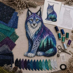 🐺🧵Último día, 49% de descuento: Set de patchwork DIY de la fauna de las auroras boreales.✨