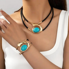 ✨🔥【Compra uno y llévate otro gratis】Conjunto de collar y pulsera de piedras preciosas de estilo bohemio