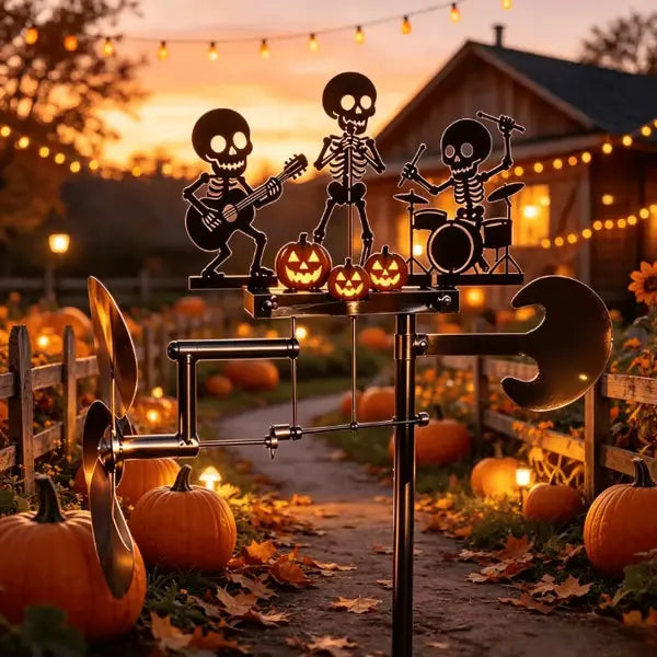 🔥¡Gran venta! 49% de descuento💀🎃Molino de viento con forma de calavera y tamborilero de metal