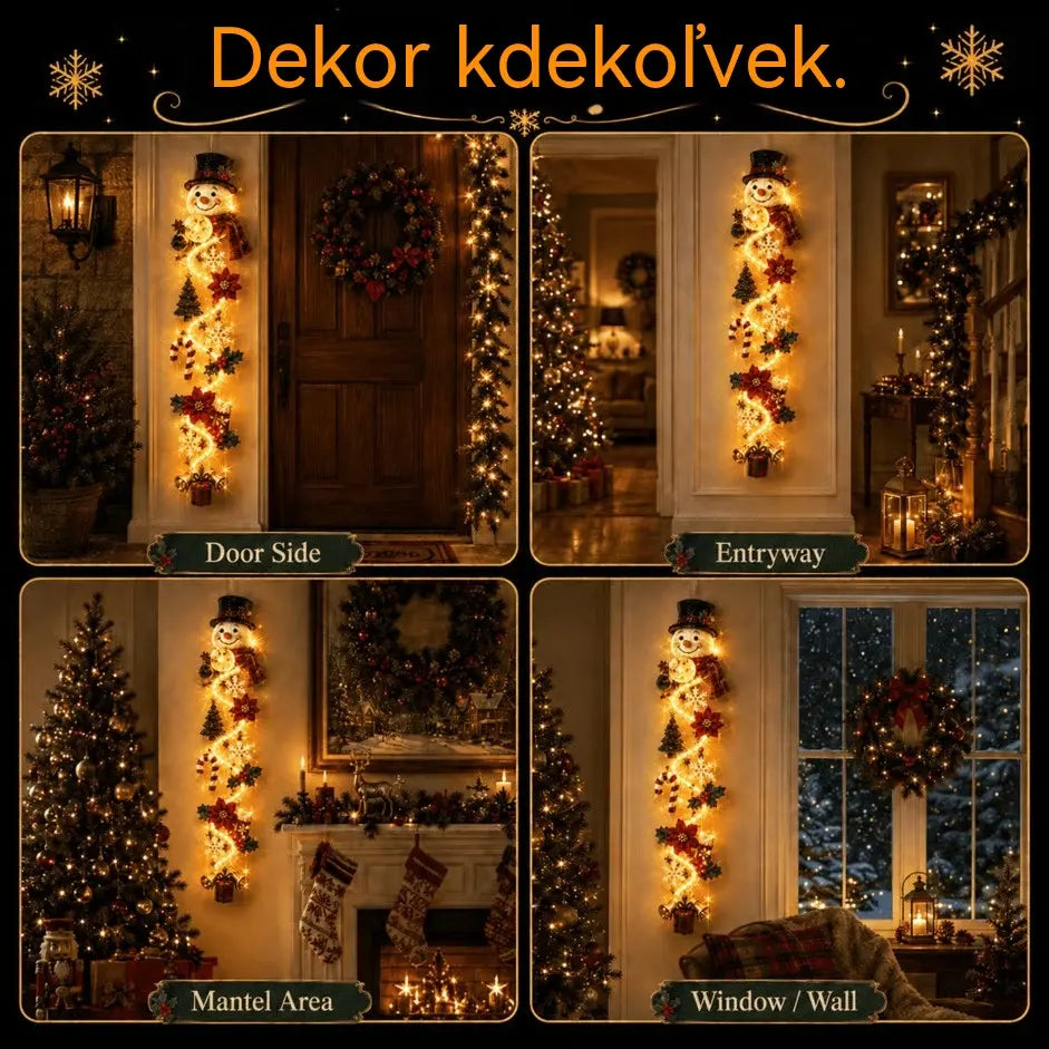 🎄 Vianočná svietiaca dekorácia na dvere MerryCascade | 6 slávnostných dizajnov, teplé svetlo, 3D detaily a priestorovo úsporný vertikálny dizajn ✨