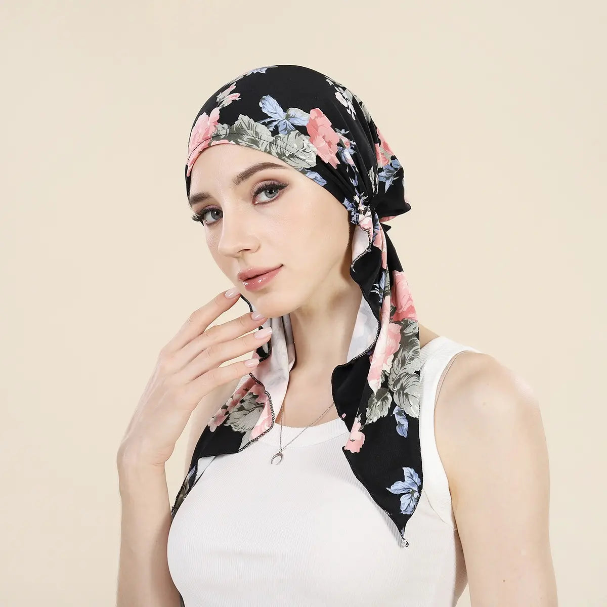 👒 ¡50% DE DESCUENTO POR TIEMPO LIMITADO! ✨ Turbante con estampado floral para mujer, preanudado – Suave, elástico y versátil 🌸