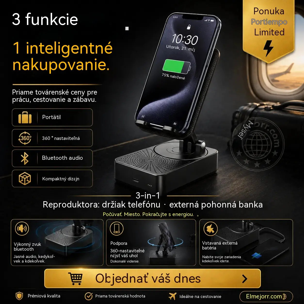 🔥 3 v 1: Bluetooth reproduktor + Nabíjačka + 360° držiak na mobil 📱🔊⚡
