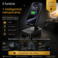 🔥 3 v 1: Bluetooth reproduktor + Nabíjačka + 360° držiak na mobil 📱🔊⚡