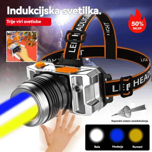 【🔥Zadnji dan s 50 % popustom!】💡LED naglavna svetilka s senzorjem, dolgo življenjsko dobo baterije in vrtljivim zoomom.