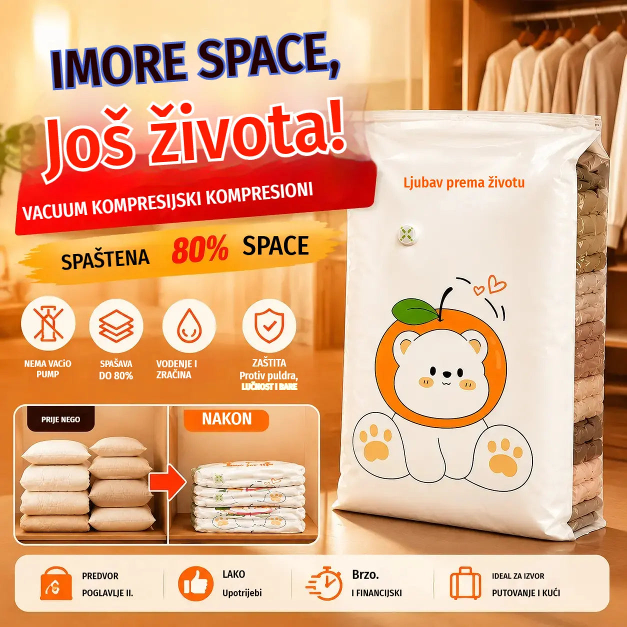 ✨🗃️ Set od 5 dijelova 💨 Velike kompresibilne vrećice za pohranu: Nije potrebna zračna pumpa, nepropusne, idealne za uštedu prostora u koferu i kod kuće ✈️