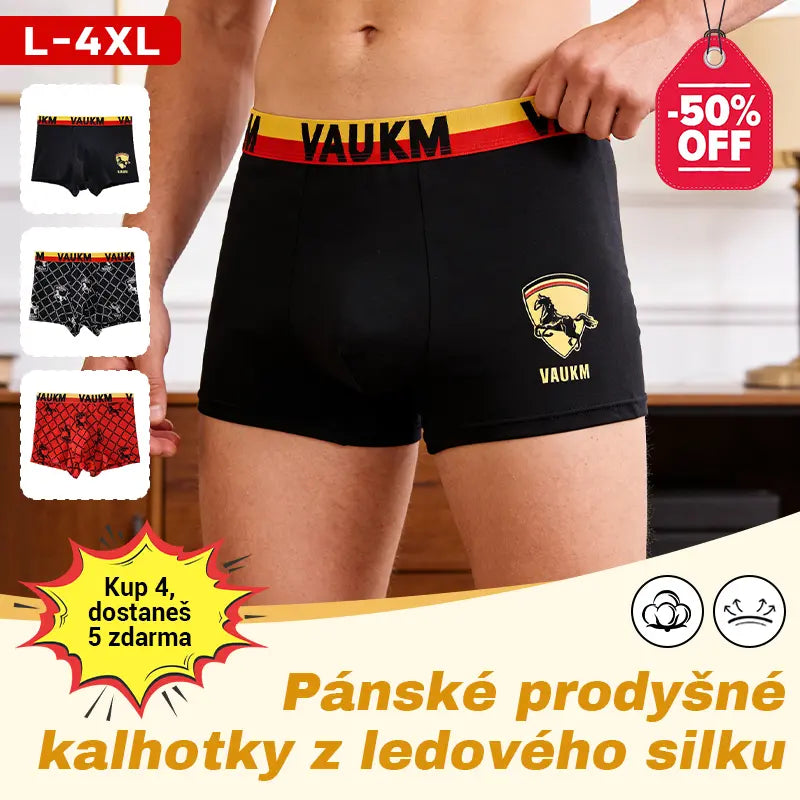 💥【1 sada 3 kusů】🚹✅Prodyšné pánské spodní prádlo z ledového hedvábí, pohodlné bezešvé spodní prádlo, nadměrné velikosti, módní potisk