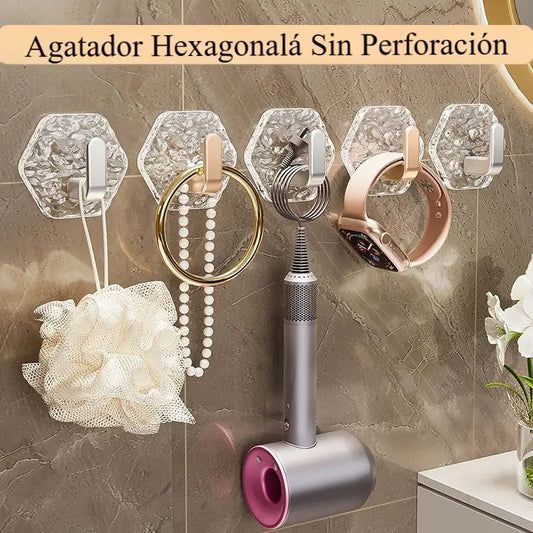 🔥10 piezas 25 euros🏆Percha hexagonal sin perforación. 💎 Elegante diseño de textura de iceberg: fácil de pegar, soporte fuerte, sin rastros 🛁