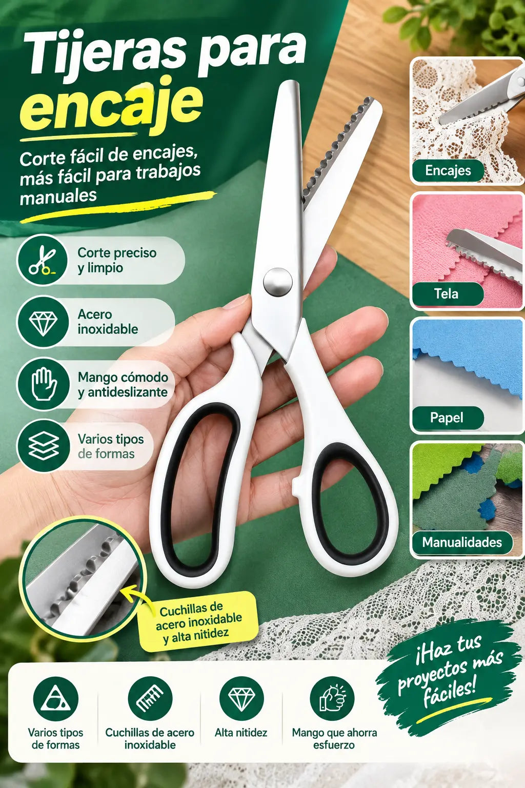 ✂️ Tijeras Dentadas Multiusos de Corte en Zigzag – Para Tela, Papel y Manualidades 🧵