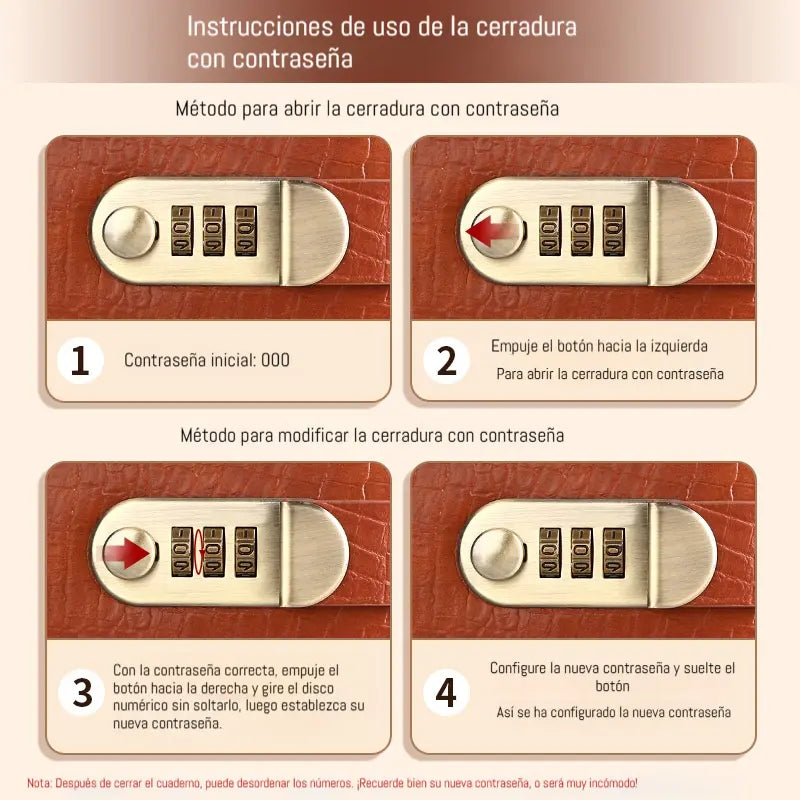Se utiliza una libreta protegida con contraseña para guardar cheques, dinero en efectivo, tarjetas bancarias y diversos comprobantes.