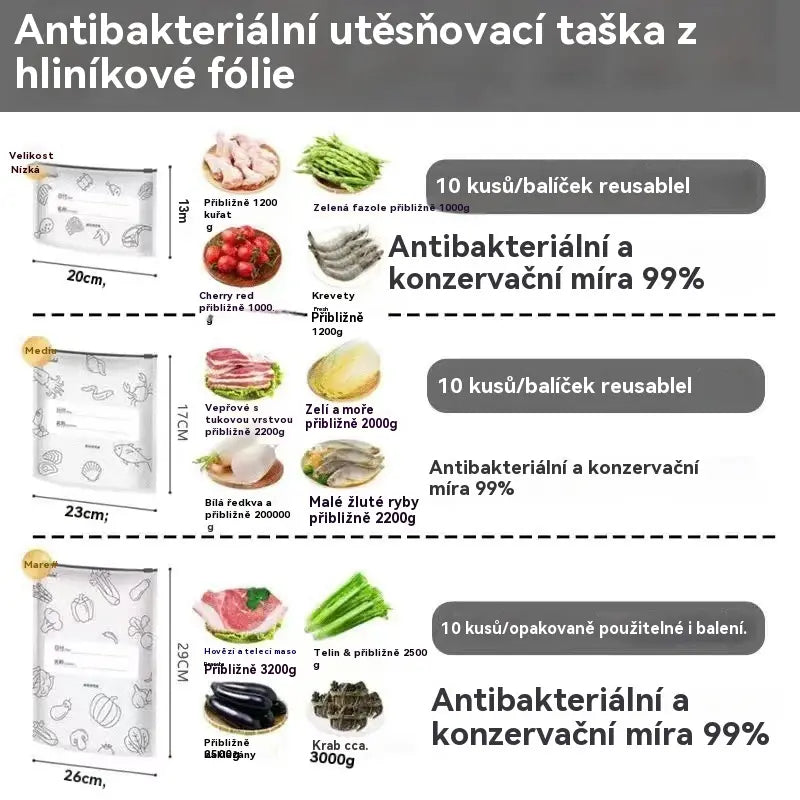 🥩【30 kusů】Sáček z hliníkové fólie potravinářské kvality se zipem pro zachování čerstvosti, vhodný do domácí lednice
