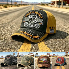 Gorra de béisbol retro ajustable de la Ruta 66, la elección perfecta para los entusiastas del ciclismo.